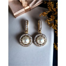 Fayra Accessories Kristal Taşlı Yuvarlak İnci Küpe