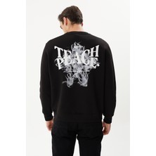 Esw 2757-D Black Sırt Baskılı Bisiklet Yaka Şardonlu Erkek Kalın Sweat Siyah