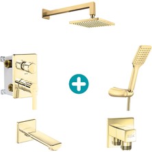 Eca Luna Ankastre Gömme Banyo Bataryası Altın Renkli Duş Seti Tüm Parçalar Dahil Duvardan