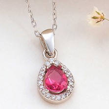 Gümüş Pembe Damla Zirkon Taşlı Kadın Kolye CSR2181305