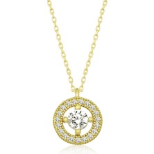 Gümüş Gold Minimal Yuvarlak Tektaş Kadın Kolye CSR2184149