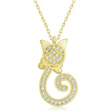 Gümüş Gold Kedi Kadın Kolye CSR2180892