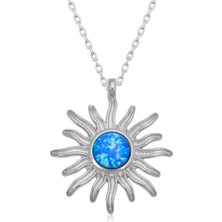 ​Gümüş Mavi Opal Taşlı Güneş Kadın Kolye CSR2181225