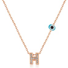 Gümüş Rose 3 Boyutlu Nazarlı Harf Kadın Kolye CSR2182860