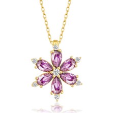 Gümüş Gold Mor Lotus Çiçeği Kadın Kolye CSR2180988