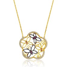 Gümüş Kelebek Çiçeği Kadın Kolye CSR2180435