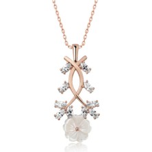 Gümüş Rose Beyaz Bahar Çiçeği Kolye CSR2180749