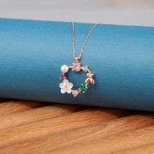 Gümüş Rose Kalp Manolya Çiçeği Kelebek Kadın Kolye CSR2180958