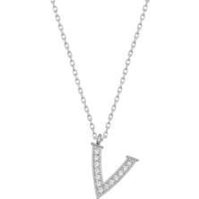 Gümüş Rodyum V Harfi Kadın Kolye CSR2184274