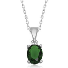 Gümüş Yeşil Zirkon Oval Taşlı Kadın Kolye CSR2181236