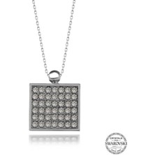 Kristal Taşlı Kare Gümüş Kadın Kolye CSR2184929