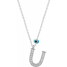 Gümüş Nazar Rodyum U Harfi Kadın Kolye CSR2184375