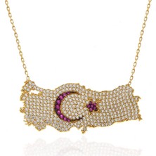 Gümüş Gold Ay Yıldız Türkiye Haritası Kadın Kolye CSR2184741