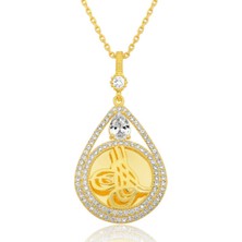Gümüş Gold Kaplama Damla Tuğralı Kadın Kolye CSR2184956