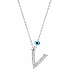 Gümüş Nazar Rodyum V Harfi Kadın Kolye CSR2184377