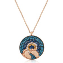 Gümüş Rose Nazarlı Bebek Ayak Izi Kadın Kolye CSR2180644