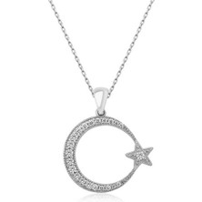Gümüş Ay Yıldız Kadın Kolye CSR2182858