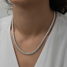 Gümüş 5 mm Beyaz Taşlı Su Yolu Kadın Kolye CSR2184754