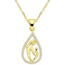 Gümüş Gold Damla Anne Çocuk Kolyesi CSR2180904