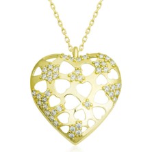 Caseras Gümüş Gold Bombeli Kalp Kadın Kolye CSR2180896