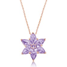 Gümüş Rose Lila Lotus Çiçeği Kolye CSR2180729