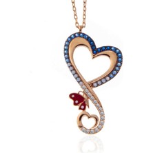 Caseras Gümüş Rose Kalpli Kelebek Kadın Kolye CSR2180945