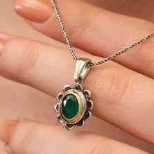 Caseras Gümüş Yeşil Çiçek Desenli Otantik Kadın Kolye CSR2185879