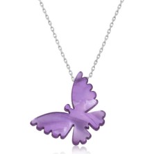 Caseras Gümüş Mor Kelebek Kadın Kolye CSR2180899