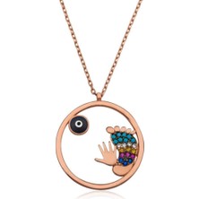 Caseras Gümüş Rose Nazarlı El ve Ayak Izi Kadın Kolye CSR2180586