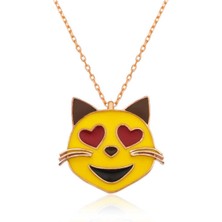Caseras Gümüş Kalp Gözlü Kedi Emoji Kadın Kolye CSR2180300