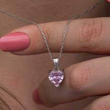 Caseras Gümüş Pembe Taşlı Kalpli Kadın Kolye CSR2181088