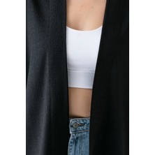 Kadın Yarım Kol Rahat Kesim Bürümcük Kısa Kimono Siyah - 7099