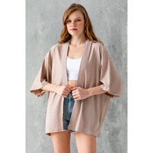 Kadın Yarım Kol Rahat Kesim Bürümcük Kısa Kimono Taş - 7099