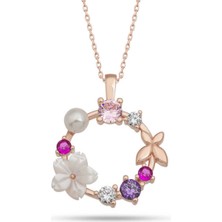 Caseras Gümüş Rose Manolya Çiçeği Kelebek Kadın Kolye CSR2180960