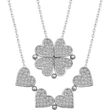 Caseras Gümüş Kalpli Açılabilen Yonca Kadın Kolye CSR2184477