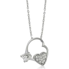 Caseras Gümüş Kalp Tek Taş Kadın Kolye CSR2180361