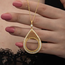 Gümüş Gold Kaplama Damla Yarım Altın Takılabilen Kadın Kolye CSR2181315