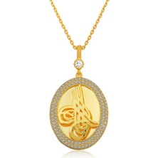 Caseras Gümüş Gold Tuğralı Oval Kadın Kolye CSR2183846