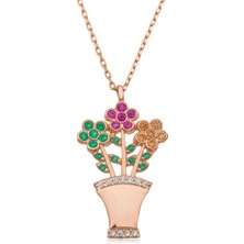 Caseras Gümüş Çiçek Buketi Kadın Kolye CSR2180415