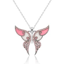 Caseras Gümüş Pembe Kelebek Kolye CSR2180593