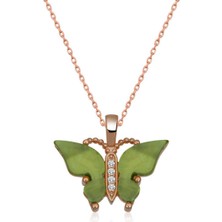 Gümüş Rose Yeşil Kaplangözü Taşlı Kelebek Kolye CSR2180793