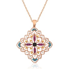 Caseras Gümüş Rose Etnik Desenli Madalyon Kolye CSR2180658