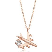 Caseras Gümüş Rose Tek Taşlı Uçak Kadın Kolye CSR2181233