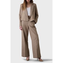 Bsb Keten ve Pamuk Karışımlı Regular Fit Yüksek Bel Geniş Paça Pantolon Bayan Pantolon 053