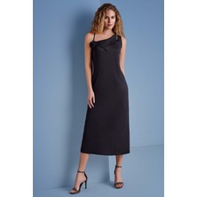 Guitar Asimetrik Yaka Siyah Örme Elbise