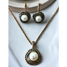 Fayra Accessories Kristal Taşlı Inci Kolye Ve Küpe Seti