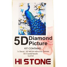 5d Elmas Taş Işleme Kiti 40X50 cm Mavi Tavuskuşu Desen