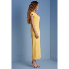 V Yaka Sarı Kaşkorse Elbise