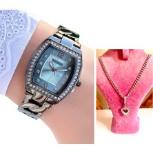 Ferrucci Çelik Dikdörtgen Kasa Kadın Kol Saati+Çelik Kolye Hediye Set