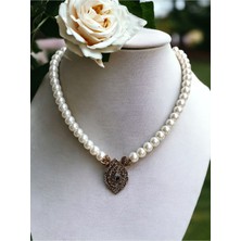 Fayra Accessories Zirkon Taşlı Tek Sıra Badem İnci Kolye